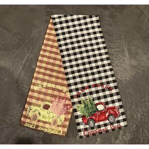 Home Collections by Raghu Christmas Table Runner - Red Truck & Buffalo Plaid